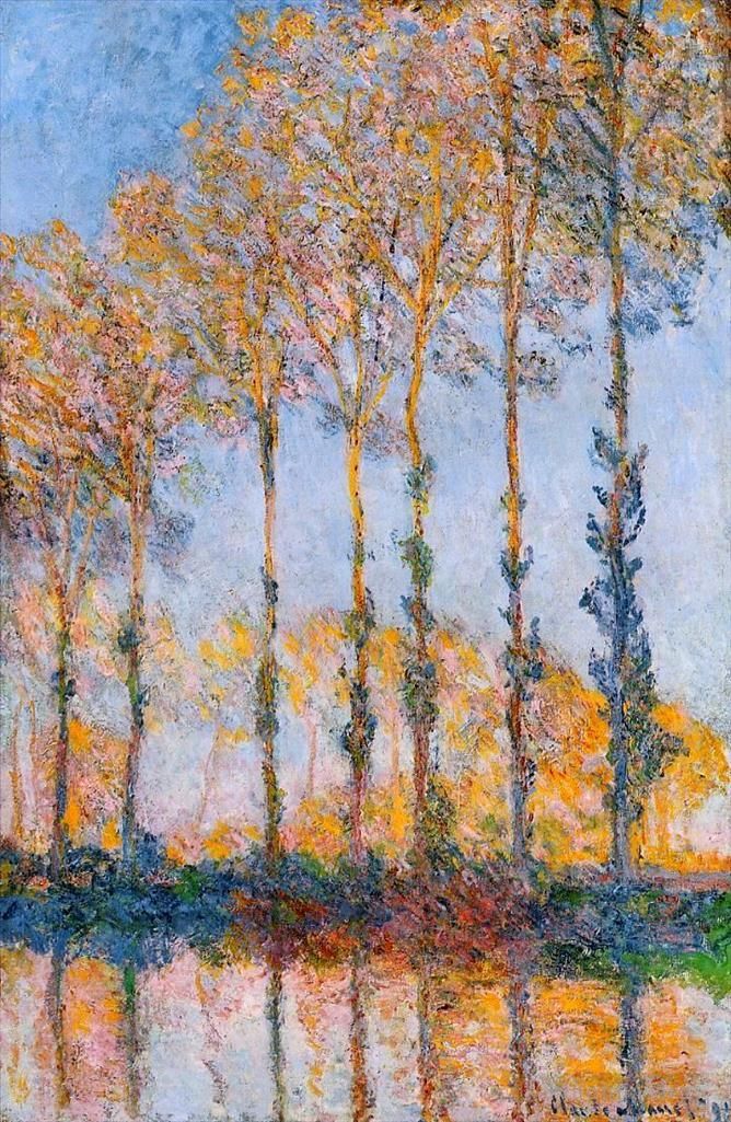 Claude Monet Oil Painting - Poplars White and Yellow Effect
