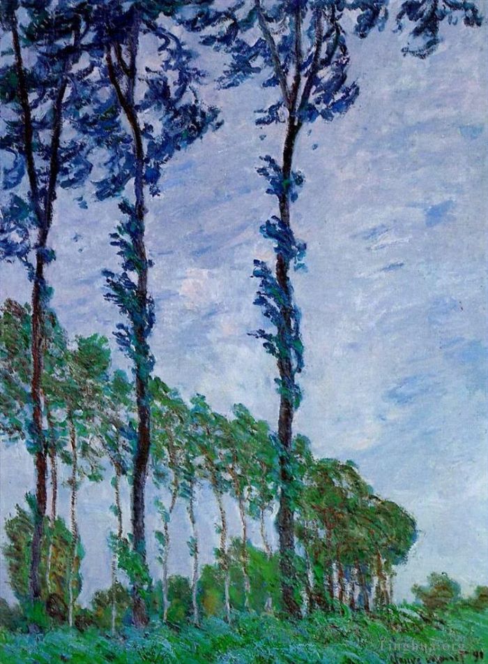 Claude Monet Oil Painting - Poplars Wind Effect
