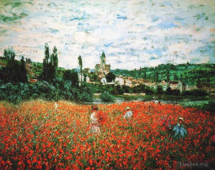 Claude Monet Oil Painting - Poppy Field near Vetheuil