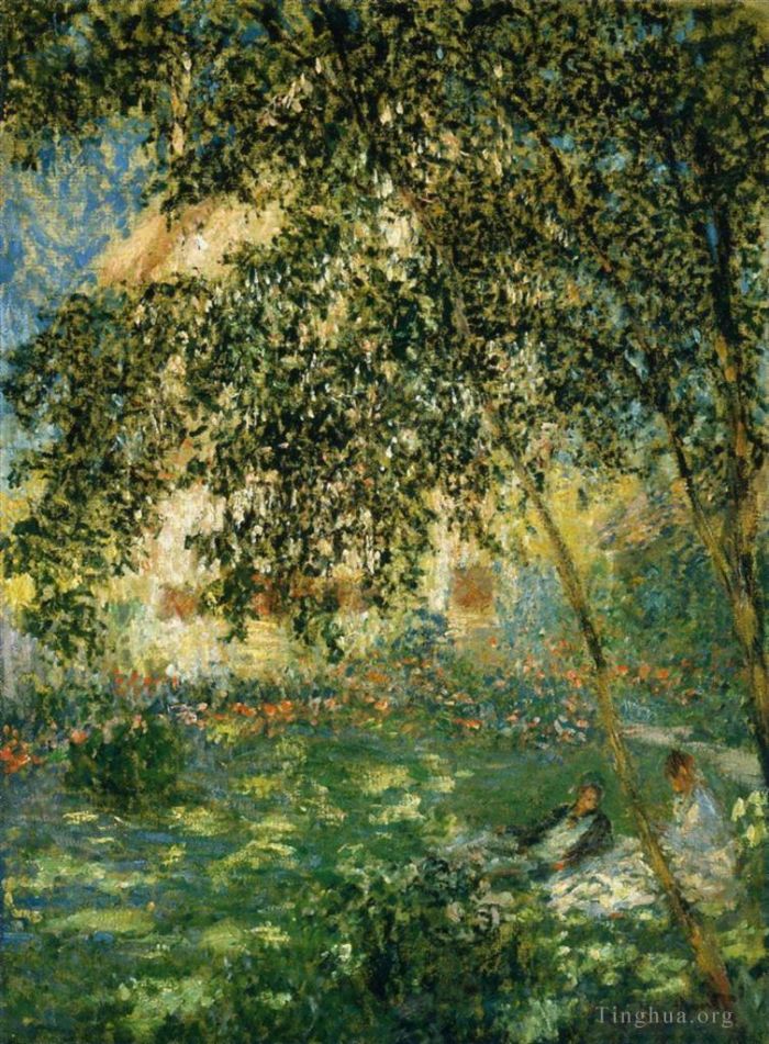 Claude Monet Oil Painting - Relaxing in the Garden Argenteuil