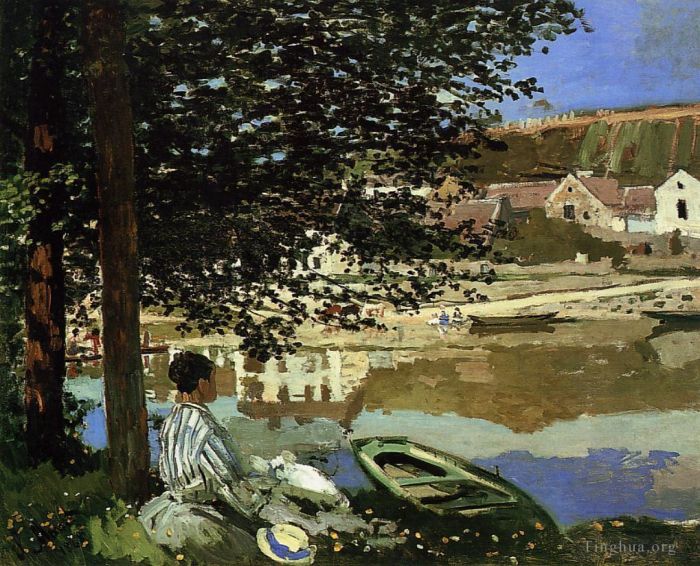 Claude Monet Oil Painting - River Scene at Bennecourt