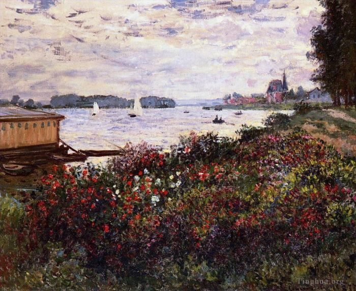 Claude Monet Oil Painting - Riverbank at Argenteuil