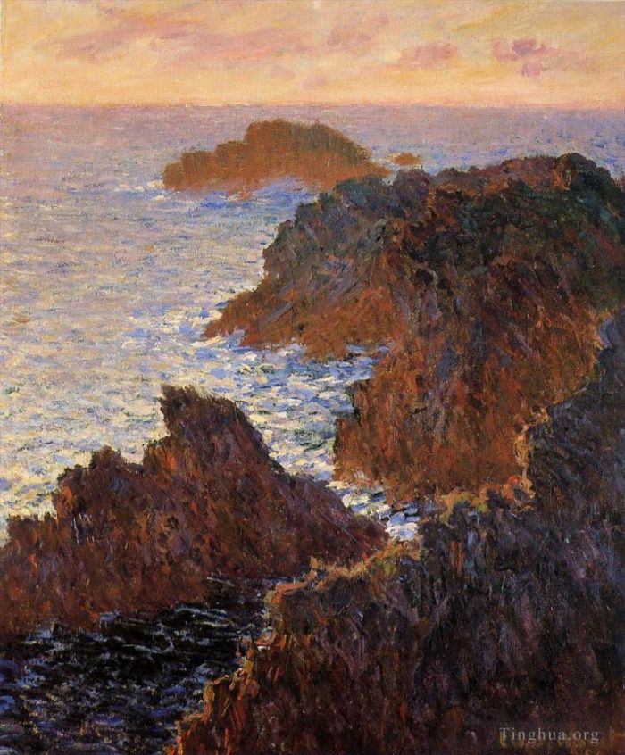 Claude Monet Oil Painting - Rocks at BelleIle PortDomois