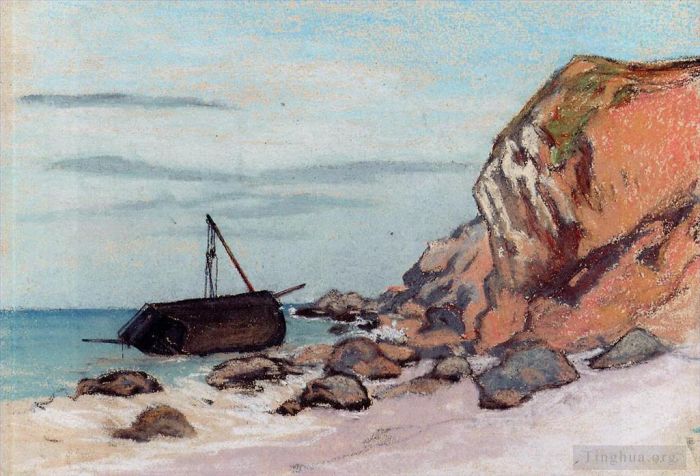 Claude Monet Oil Painting - SaintAdresse Beached Sailboatcirca