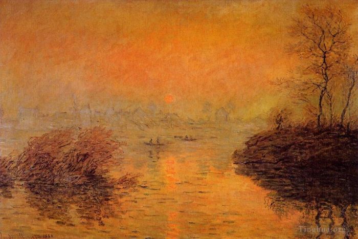 Claude Monet Oil Painting - Sunset on the Seine at Lavacourt Winter Effect
