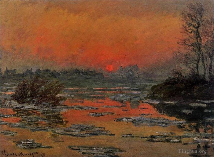 Claude Monet Oil Painting - Sunset on the Seine in Winter