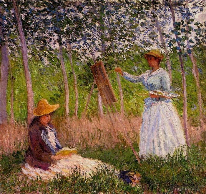 Claude Monet Oil Painting - In the Woods at Giverny Blanche Hoschedé at Her Easel with Suzanne Hoschedé Reading
