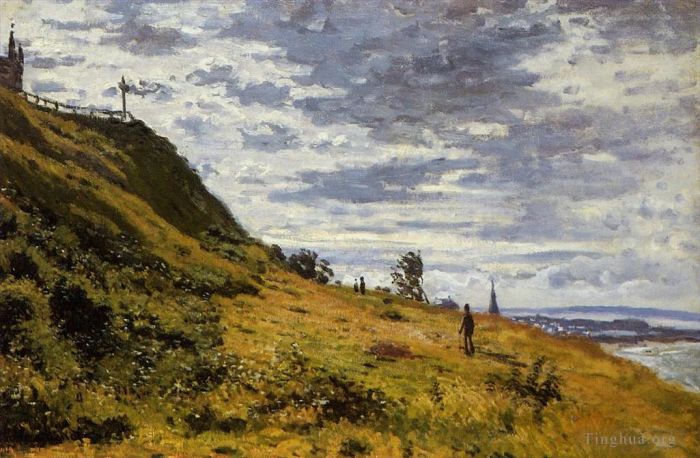 Claude Monet Oil Painting - Taking a Walk on the Cliffs of SainteAdresse