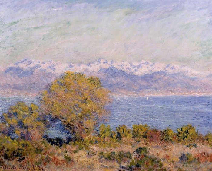 Claude Monet Oil Painting - The Alps Seen from Cap d Antibes