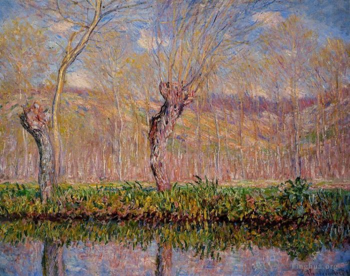 Claude Monet Oil Painting - The Banks of the River Epte in Spring