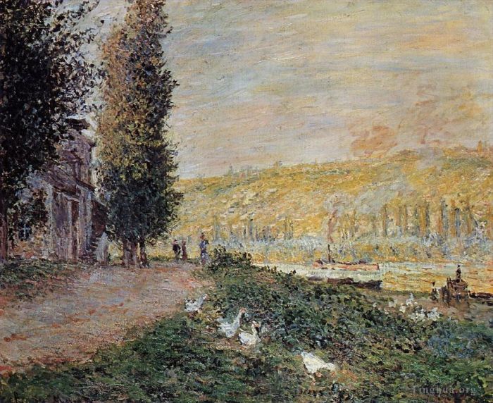 Claude Monet Oil Painting - The Banks of the Seine Lavacour