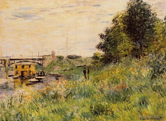 Claude Monet Oil Painting - The Banks of the Seine at the Argenteuil Bridge