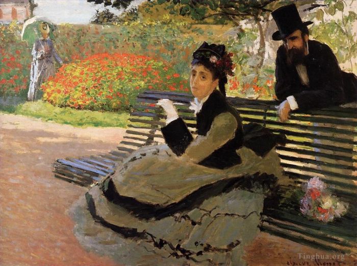 Claude Monet Oil Painting - The Beach aka Camille Monet on a Garden Bench