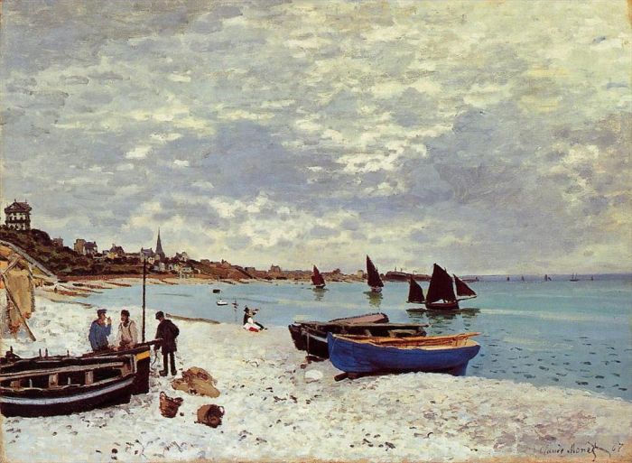 Claude Monet Oil Painting - The Beach at Sainte Adresse