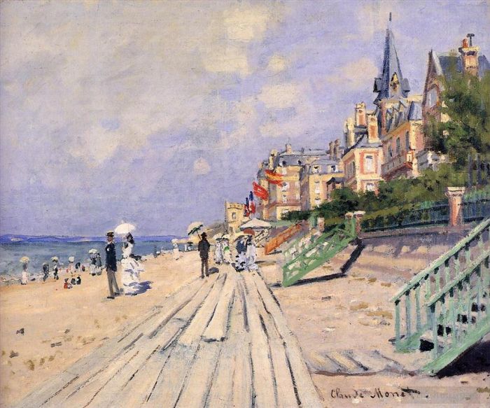 Claude Monet Oil Painting - The Boardwalk at Trouville