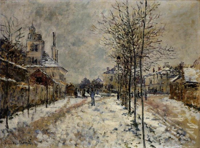 Claude Monet Oil Painting - The Boulevard de Pontoise at Argenteuil Snow Effect