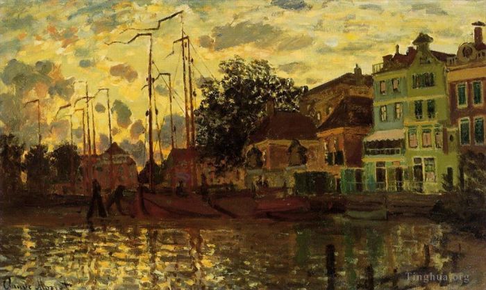 Claude Monet Oil Painting - The Dike at Zaandam Evening