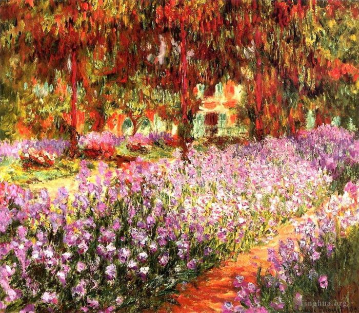 Claude Monet Oil Painting - Irises in Monets Garden at Giverny