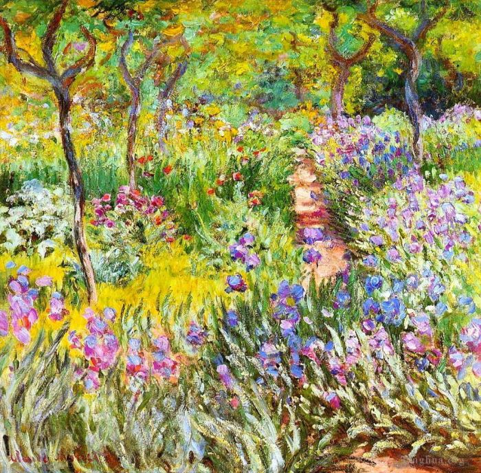 Claude Monet Oil Painting - The Iris Garden at Giverny