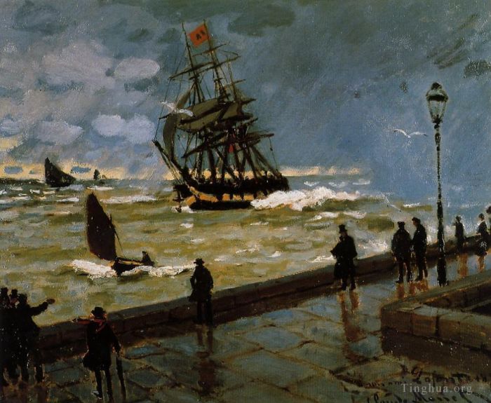 Claude Monet Oil Painting - The Jetty of Le Havre in Rough Westher II