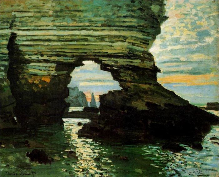 Claude Monet Oil Painting - Cliff at Etretat (La Porte d’Amont Étretat)