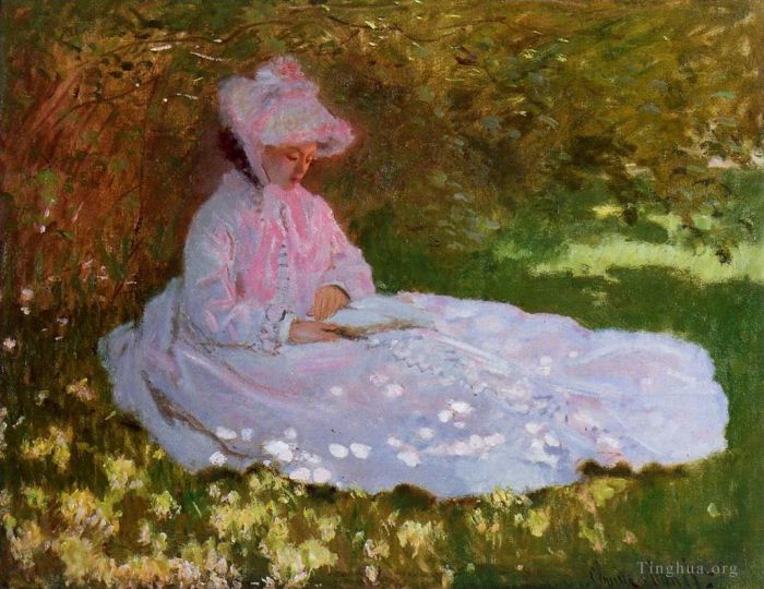 Claude Monet Oil Painting - Springtime (The Reader or Woman Reading)