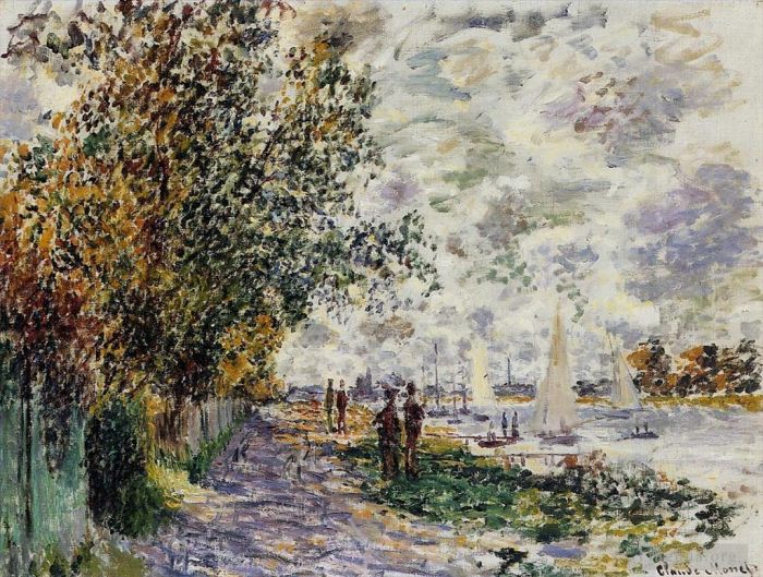 Claude Monet Oil Painting - The Riverbank at Petit Gennevilliers