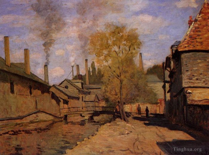 Claude Monet Oil Painting - The Robec Stream Rouen aka Factories at Deville near Rouen