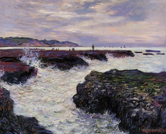 Claude Monet Oil Painting - The Rocks at Pourville Low Tide