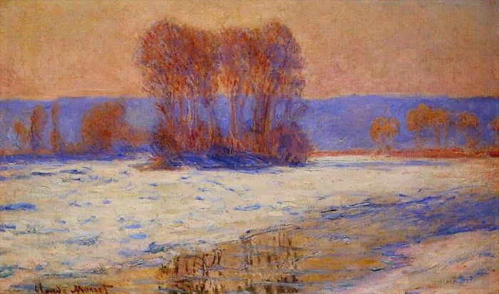 Claude Monet Oil Painting - The Seine at Bennecourt in Winter