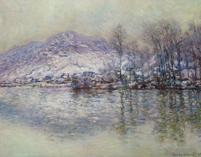 Claude Monet Oil Painting - The Seine at Port Villez Snow Effect