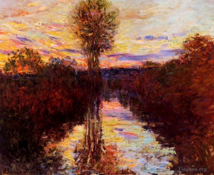 Claude Monet Oil Painting - The Small Arm of the Seine at Mosseaux Evening
