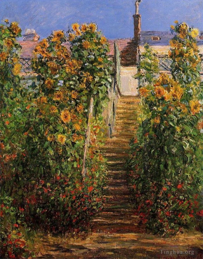 Claude Monet Oil Painting - The Steps at Vetheuil