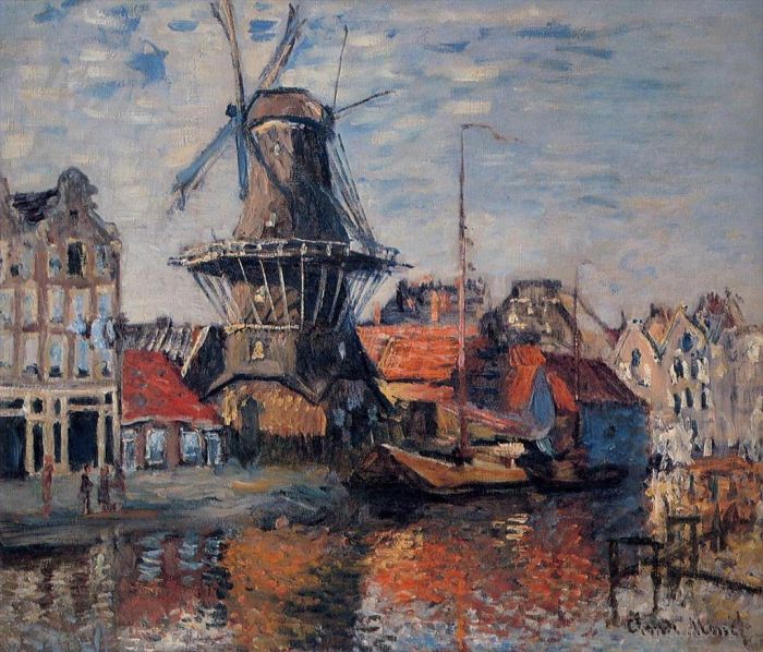 Claude Monet Oil Painting - The Windmill on the Onbekende Canal Amsterdam 1874