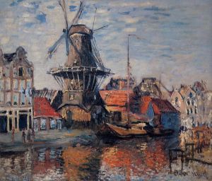 Artist Claude Monet's Work - The Windmill on the Onbekende Canal Amsterdam 1874