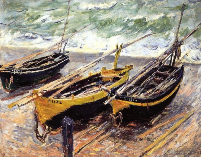 Claude Monet Oil Painting - Three Fishing Boats