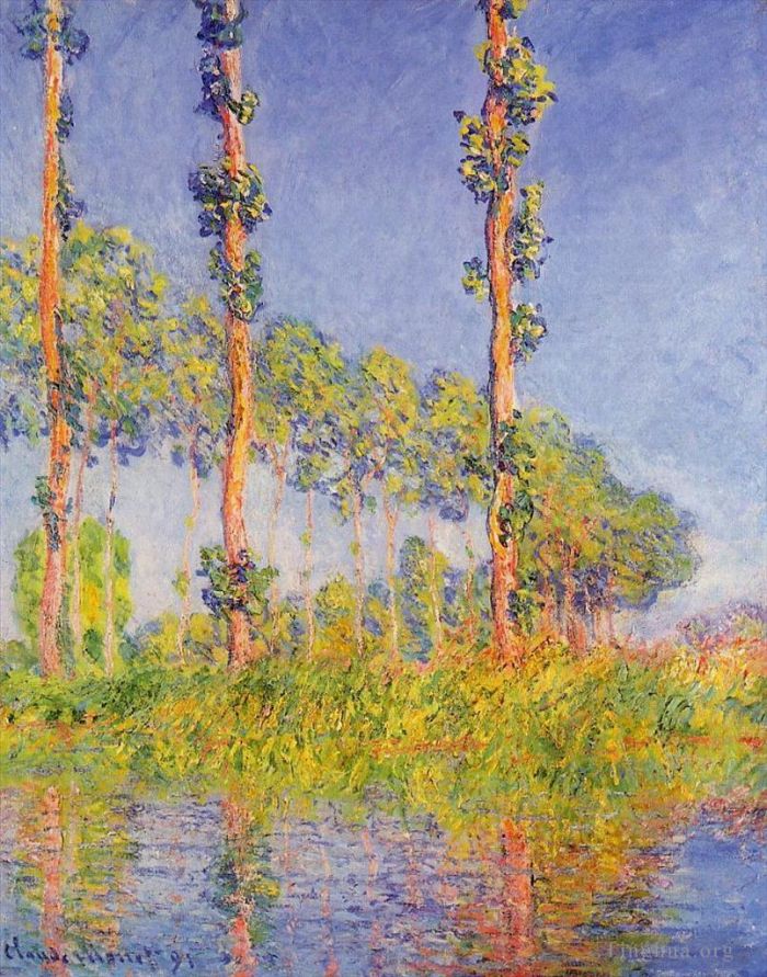 Claude Monet Oil Painting - Poplars in the sun (Three Poplar Trees Autumn Effect)