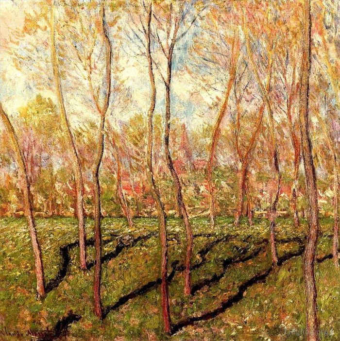 Claude Monet Oil Painting - Trees in Winter View of Bennecourt II