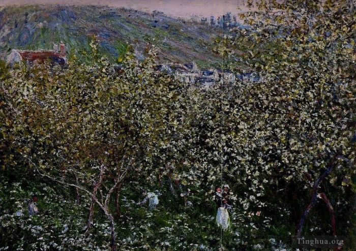 Claude Monet Oil Painting - Vetheuil Flowering Plum Trees