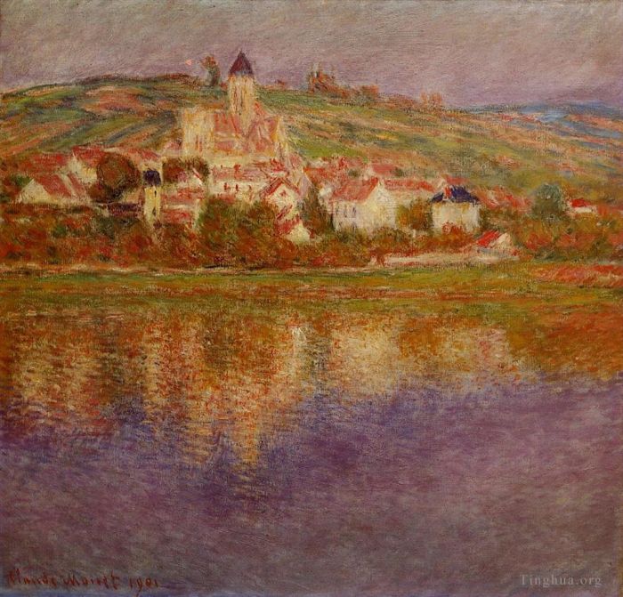 Claude Monet Oil Painting - Vetheuil Pink Effect