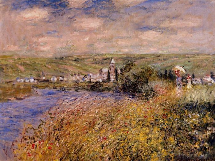 Claude Monet Oil Painting - Vetheuil Seen from Ile Saint Martin