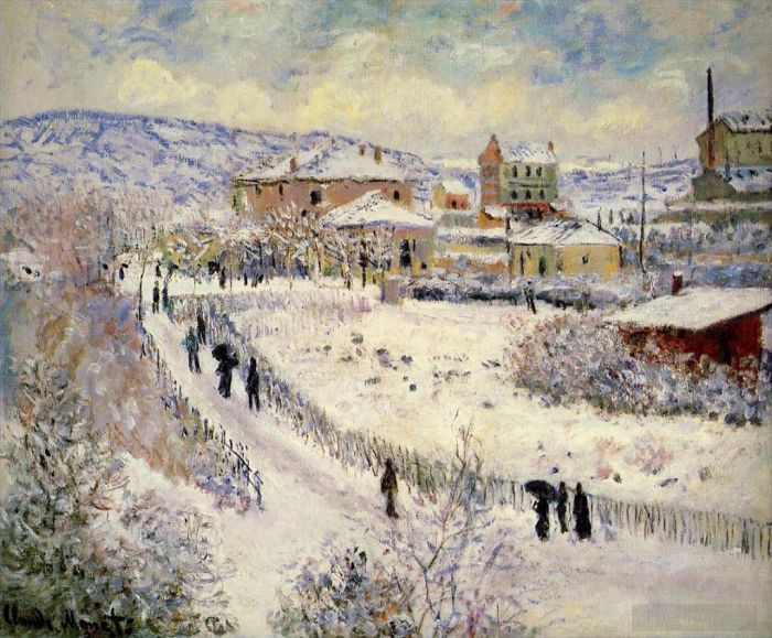 Claude Monet Oil Painting - View of Argenteuil in the Snow