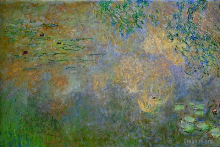 Claude Monet Oil Painting - Water Lily Pond with Irises left half