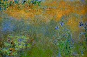 Artist Claude Monet's Work - Water Lily Pond with Irises