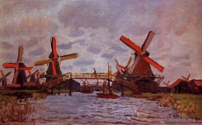 Claude Monet Oil Painting - Windmill near Zaandam