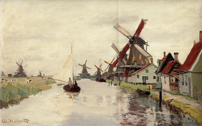 Claude Monet Oil Painting - Windmills in Holland
