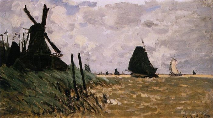 Claude Monet Oil Painting - Windmills near Zaandam