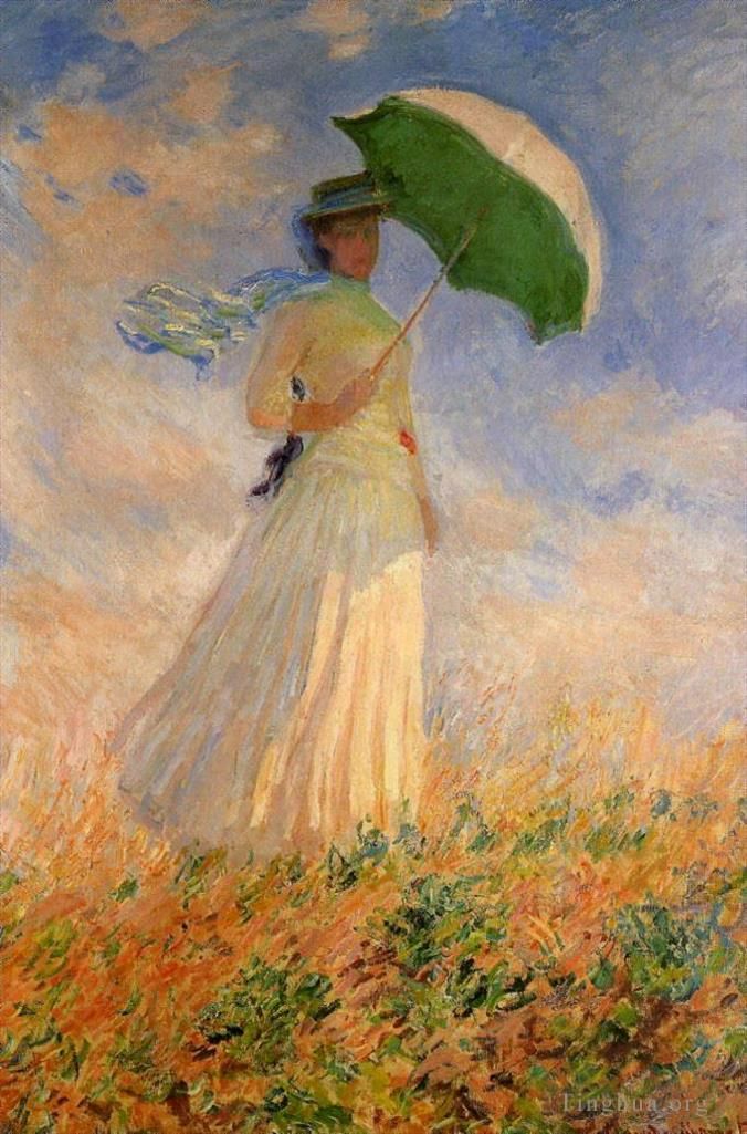 Claude Monet Oil Painting - Woman with a Parasol Facing Right