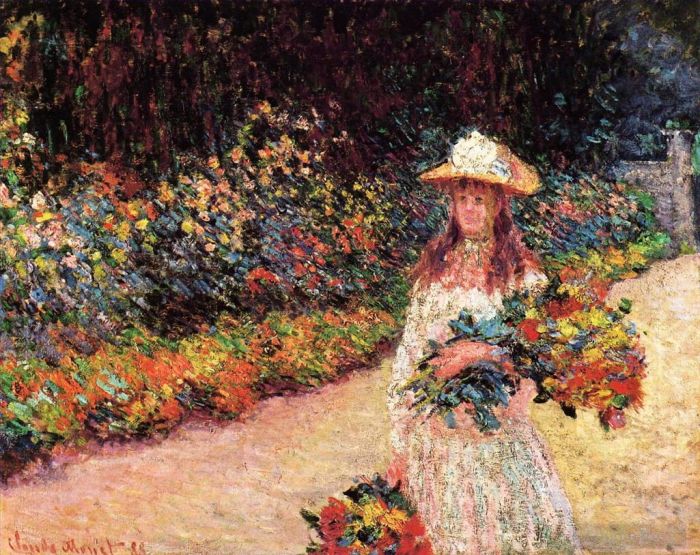 Claude Monet Oil Painting - Young Girl in the Garden at Giverny