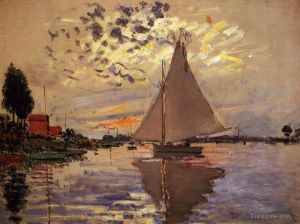 Artist Claude Monet's Work - Sailboat at Le Petit Gennevilliers